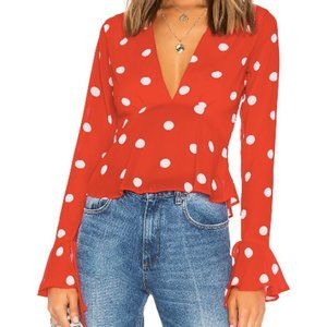 LPA V Neck Top in Red Polka Dot — XS